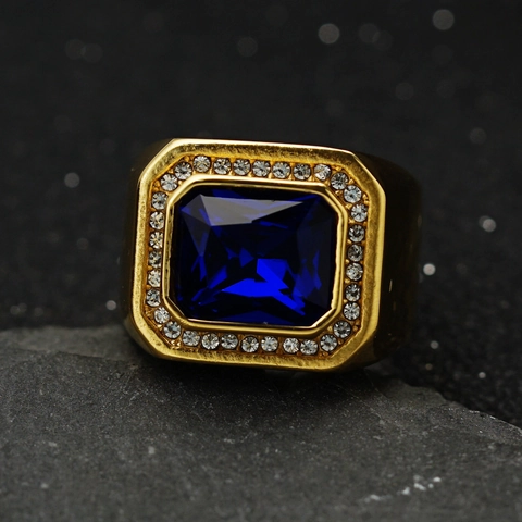 Herren Siegelring Edelstahl Mit Rechteckigem Zirkon-Edelstein Und Strasssteinen Retro Luxus Hip-Hop-Schmuck