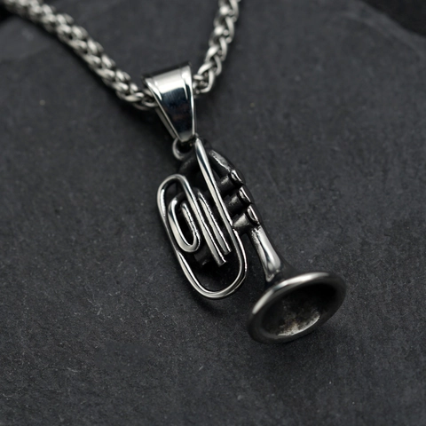 Collar de Colgante de Instrumento Musical de Trompeta de Acero Inoxidable Pulido Vintage Nota Musical para Hombres Mujeres Joyería