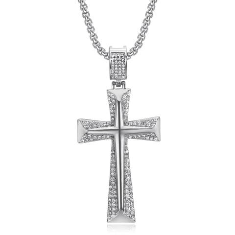 Collar con Colgante de Cruz de Acero Inoxidable Hip Hop con Diamantes de Imitación Oro Plata Joyería Religiosa para Hombre Mujer