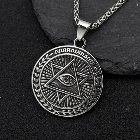 Colgante Redondo De Acero Inoxidable Vintage Ojo De La Providencia Guardianship Hexagrama Joyería Mística Pulida Para Unisex