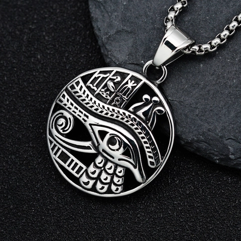 Collar con Colgante de Ojo de Horus Egipcio Vintage Punk para Hombre Mujer de Acero Inoxidable Mitología Joyería Medallón