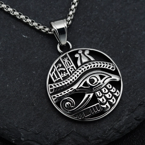 Collar con Colgante de Ojo de Horus Egipcio Vintage Punk para Hombre Mujer de Acero Inoxidable Mitología Joyería Medallón