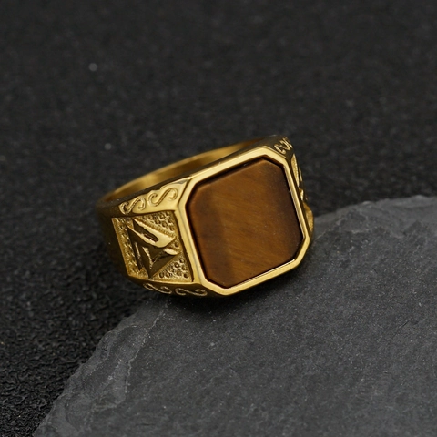 Vintage Heren Titanium Staal Viking Rune Zegelring Goud Zilver Natuursteen Ingelegd Noorse Totem Biker Band Ring Sieraden