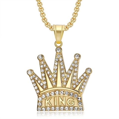 Roestvrij Staal King Kroon Hanger Halsketting Iced Out Strass Hip Hop Sieraden Voor Mannen Vrouwen Goud Zilver Vergulde Kettingen