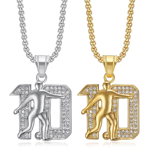 Collar con Colgante de Hip Hop Fútbol Messi Número 10 Acero Inoxidable Diamantes de Imitación Collar Deportivo para Hombre Mujer Joyería