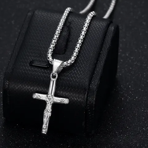 Collar de Colgante de Crucifijo de Jesús de Acero Inoxidable Hip Hop Joyería de Cruz Religiosa Para Hombres Mujeres Estilo Chapado en Oro Plata