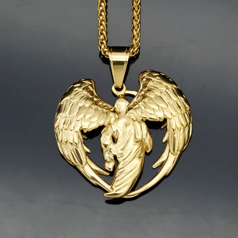 Punk Stainless Steel Grim Reaper Scythe Angel Wings Pendant For Men Women Gothic Jewelry Gift Pendant Only Without Chain