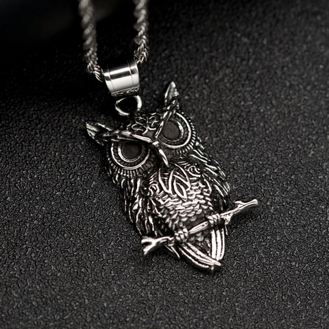 Collana con Ciondolo a Forma di Gufo in Acciaio Inossidabile Vintage Gioielli Animali Retrò per Uomo Donna Festa