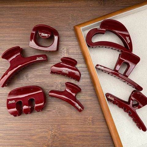 Elegante Pinza para el Cabello Rojo Vino con Brillo Material PC Estampado de Letras Accesorio para el Pelo Mujer Casual