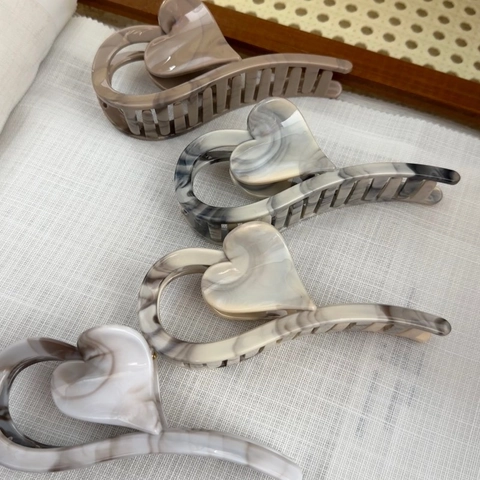 Grande Molla per Capelli a Cuore Motivo Marmo Inchiostro Clip a Squalo Vintage PS Plastica Fermaglio per Capelli Donna Accessorio