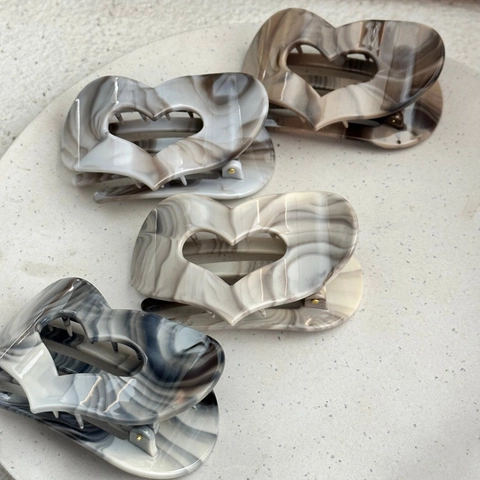 Vintage Heart Shaped Marble Ink Pattern Hair Claw Clip PS Plastic Large Shark Clip Retro Hair Accessories For Women