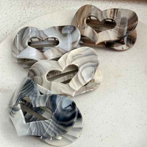 Vintage Heart Shaped Marble Ink Pattern Hair Claw Clip PS Plastic Large Shark Clip Retro Hair Accessories For Women