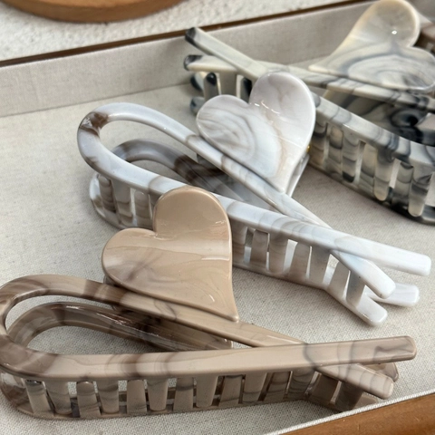Pinza per Capelli Cuore Marmorizzato Grande in Plastica a Motivo Inchiostro Shark Clip per Donna Eleganti Accessori Capelli