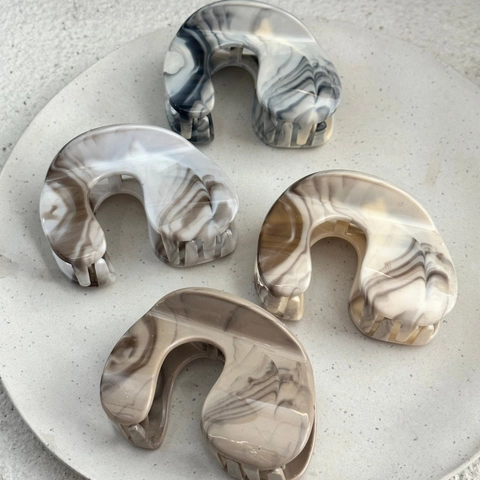 Vintage Marble Ink Pattern Hair Claw Clip Large Plastic Shark Clip Geometric Minimalist Lacquered Hair Accessory For Women