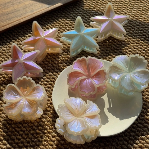 Schillernde Perlmutt Blumen Stern Haarklammern Für Damen Handgefertigte PS Kunststoff Hibiskus Sternform Tägliche Haarschmuck