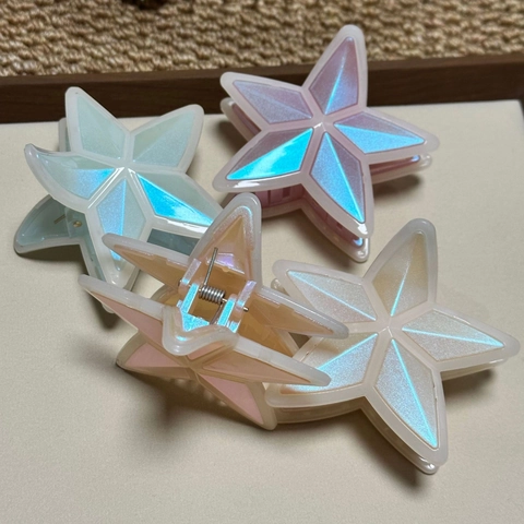 Iridescent Star Hair Claw PS Plastic Glitter Pentagram Hair Clip Geometric Faceted Hair Accessory For Vacation Women