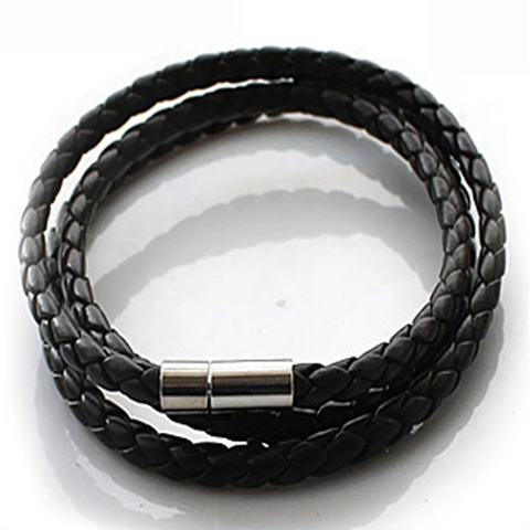Bracciale Vintage in Pelle PU Intrecciata Multistrato per Uomo Donna Chiusura Magnetica in Lega Cordino Avvolgente Gioielli alla Moda