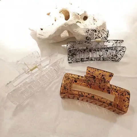 Grandi Mollette per Capelli Geometriche da Donna in Acrilico con Motivo a Macchie d'Inchiostro Fermaglio Rettangolare Antiscivolo