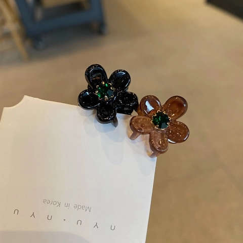 Koreanischer Stil Harz Blume Mini Haarkralle Clip Für Damen Vintage Strass Kleine Pony Seitenclip Elegante Haarschmuck