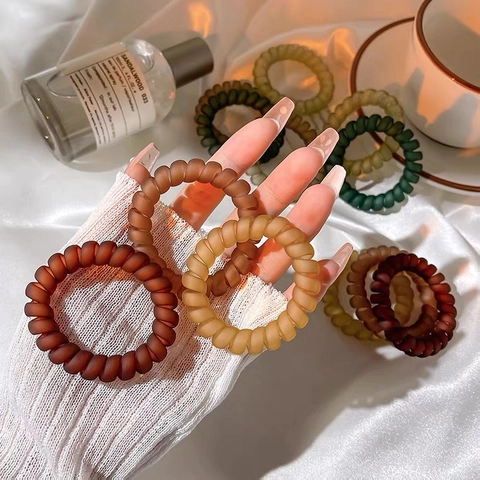 Matte Telephone Wire Hair Ties Spiral Traceless Hair Bands High Elasticity Resin Hair Rings Morandi Colors Women Accessories