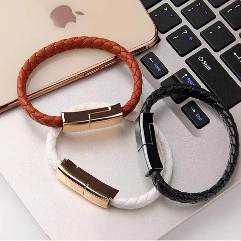 Pulsera De Cable De Carga USB De Cuero Trenzado Para Hombres Mujeres Pulsera De Cable De Sincronización De Datos De Carga Rápida Para iPhone Type-C