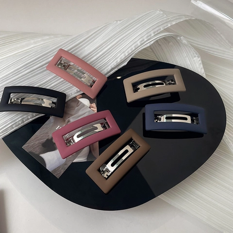 Minimalist Rectangular Matte Hair Clip For Women Geometric Hollow Spring Barrette Office Commute Elegant Hair Accessories Solid Color Back Headpiece