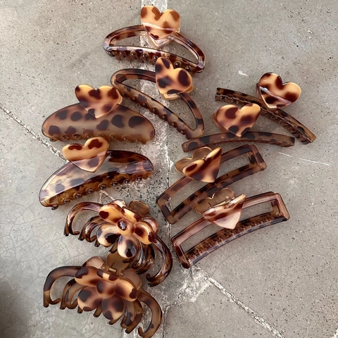 Vintage Leopardenmuster Schildpatt Haarklammer Große Herz Blume Shark Clip Acetat Harz Haarschmuck Für Damen Schmuck