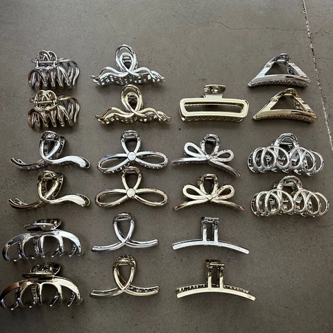 Metallic Luster Electroplated Plastic Hair Claw Clip Large Geometric Shark Clip Hollow Out Bow Triangle Square Hair Clip For Women