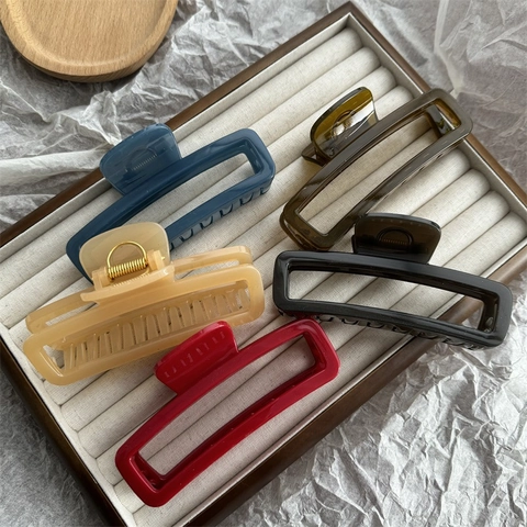 Pinza para el Cabello Minimalista Rectangular Plana Grande Color Gelatina Pinza de Tiburón para Mujeres Cabello Grueso Accesorios de Plástico Hechos a Mano