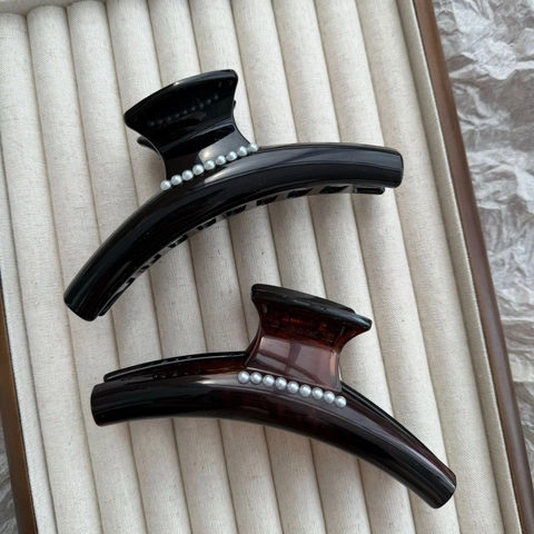 Französisch Elegante Künstliche Perle Haarklammer Kunststoff Schildpatt Schwarz Haargreifer Für Damen Haarstyling Zubehör