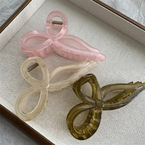 Pinza per Capelli a Fiocco Traslucida Colore Gelatina per Donna Elegante Fermaglio a Squalo Accessori per Capelli di Moda
