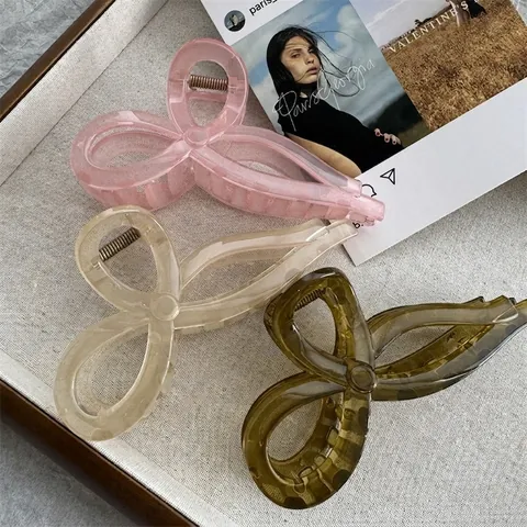 Pinza de Pelo de Lazo Traslúcida Color Gelatina para Mujer Elegante Horquilla de Tiburón Accesorios de Pelo de Moda