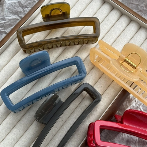 Pinza para el Cabello Minimalista Rectangular Plana Grande Color Gelatina Pinza de Tiburón para Mujeres Cabello Grueso Accesorios de Plástico Hechos a Mano