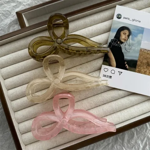 Pinza de Pelo de Lazo Traslúcida Color Gelatina para Mujer Elegante Horquilla de Tiburón Accesorios de Pelo de Moda