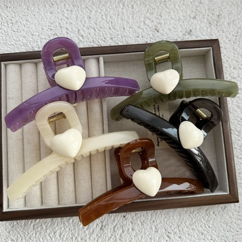 Pinza para el Cabello de Corazón de Color Gelatina Grande Estilo Coreano Clip de Tiburón de Plástico PC Accesorios Minimalistas