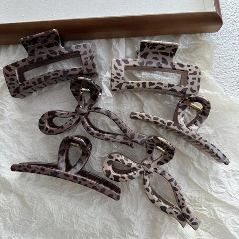 Pinza per Capelli Vintage con Stampa Leopardata in Plastica Grande Shark Clip per Donna Accessori Geometrici Retro