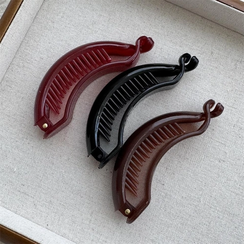 Elegant Glossy Banana Hair Clip For Women Minimalist Solid Color Ponytail Holder Vertical Hair Grip Accessory