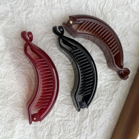 Elegant Glossy Banana Hair Clip For Women Minimalist Solid Color Ponytail Holder Vertical Hair Grip Accessory