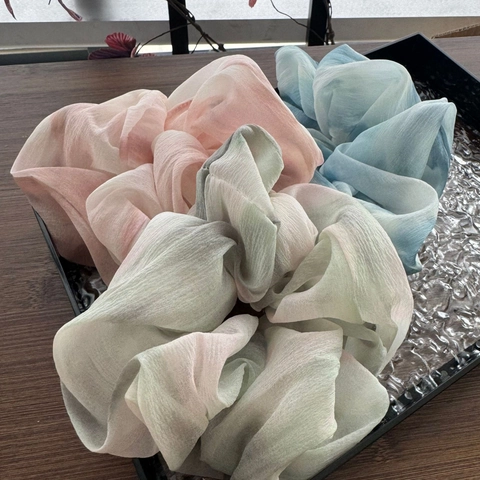 Chinesischer Stil Tuschemalerei Chiffon Scrunchies Große Haargummi Für Damen Farbverlauf Blumen Elegant Elastisch Ponytail Halter