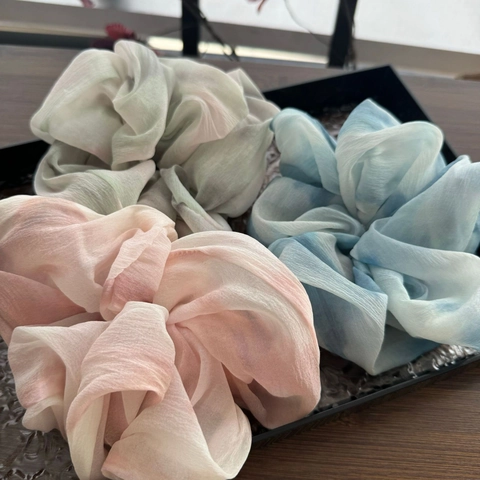 Chinesischer Stil Tuschemalerei Chiffon Scrunchies Große Haargummi Für Damen Farbverlauf Blumen Elegant Elastisch Ponytail Halter