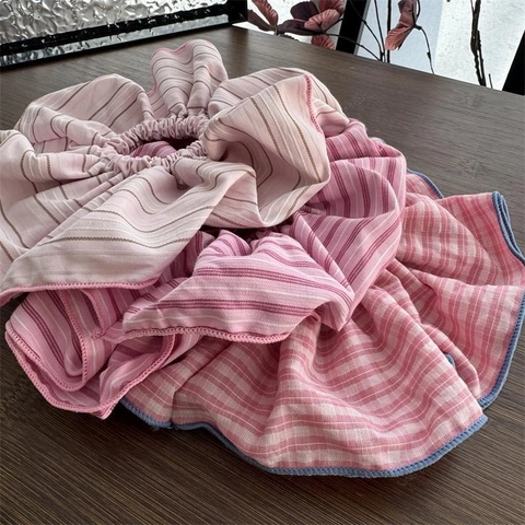 Stile Coreano Rosa a Righe Grandi Elastici Tessuto Pieghettato Elastici per Capelli Coda di Cavallo Per Donna Accessori per Capelli Dolci