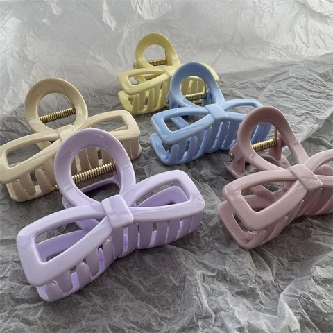 Pinza para el Cabello con Lazo Hueco para Mujeres Niñas Color Macarrón Mate Plástico Accesorios para el Cabello Tocado