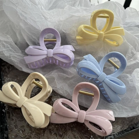 Elegante Pinza para el Cabello con Lazo para Mujer Hueco Shark Clip Retro Color Macarrón Horquilla de Plástico Uso Diario