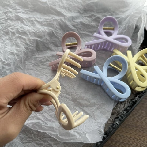 Pinza de Cabello para Mujer Color Macaron Nudo de Lazo Simple Mate Plástico Shark Clip Elegante Horquilla para Semirecogido Accesorios