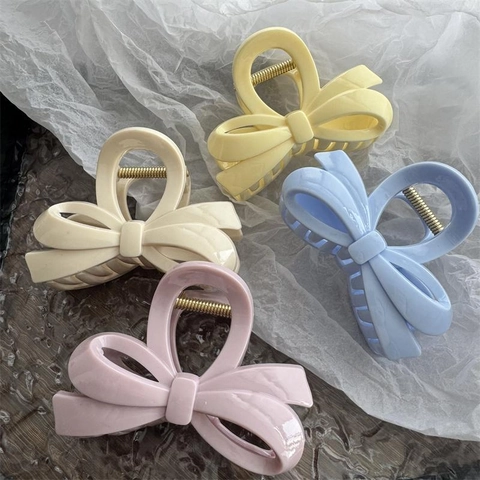 Elegante Pinza para el Cabello con Lazo para Mujer Hueco Shark Clip Retro Color Macarrón Horquilla de Plástico Uso Diario