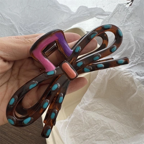 Korean Style Bow Shape Acetate Hair Claw Clip Contrast Color Tortoiseshell Polka Dot Shark Clip For Women Hair Accessories