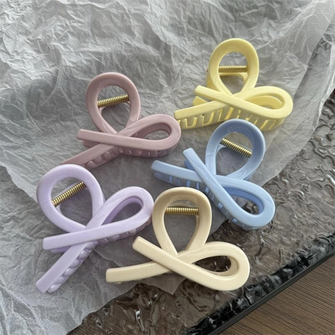 Pinza de Cabello para Mujer Color Macaron Nudo de Lazo Simple Mate Plástico Shark Clip Elegante Horquilla para Semirecogido Accesorios