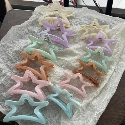 Women Sweet Star Hair Claw Clips Colorful Translucent Water Ripple Shark Clips Set Large Small Hair Accessories For Girls