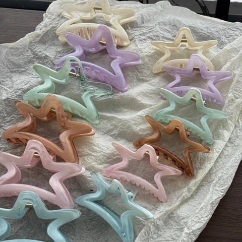 Women Sweet Star Hair Claw Clips Colorful Translucent Water Ripple Shark Clips Set Large Small Hair Accessories For Girls