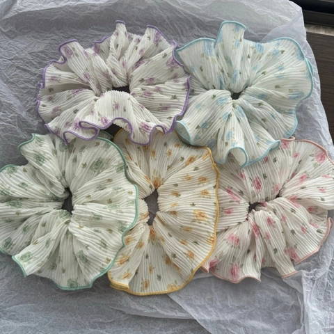 Elastico per Capelli Scrunchie Grande Plissettato in Stile Coreano Tessuto Fatto a Mano Motivo a Rose Accessori per Capelli Donna